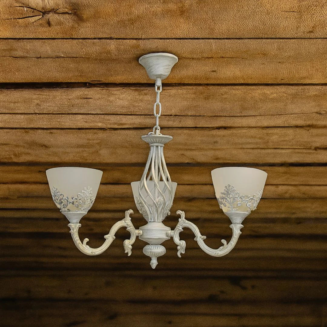 Lustra Rustic COTTAGE, 3*E27, Alb, Metal si Sticla