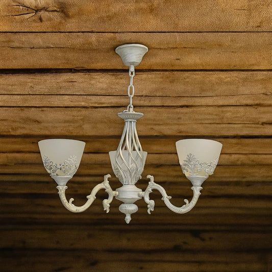 Lustra Rustic COTTAGE, 3*E27, Alb, Metal si Sticla