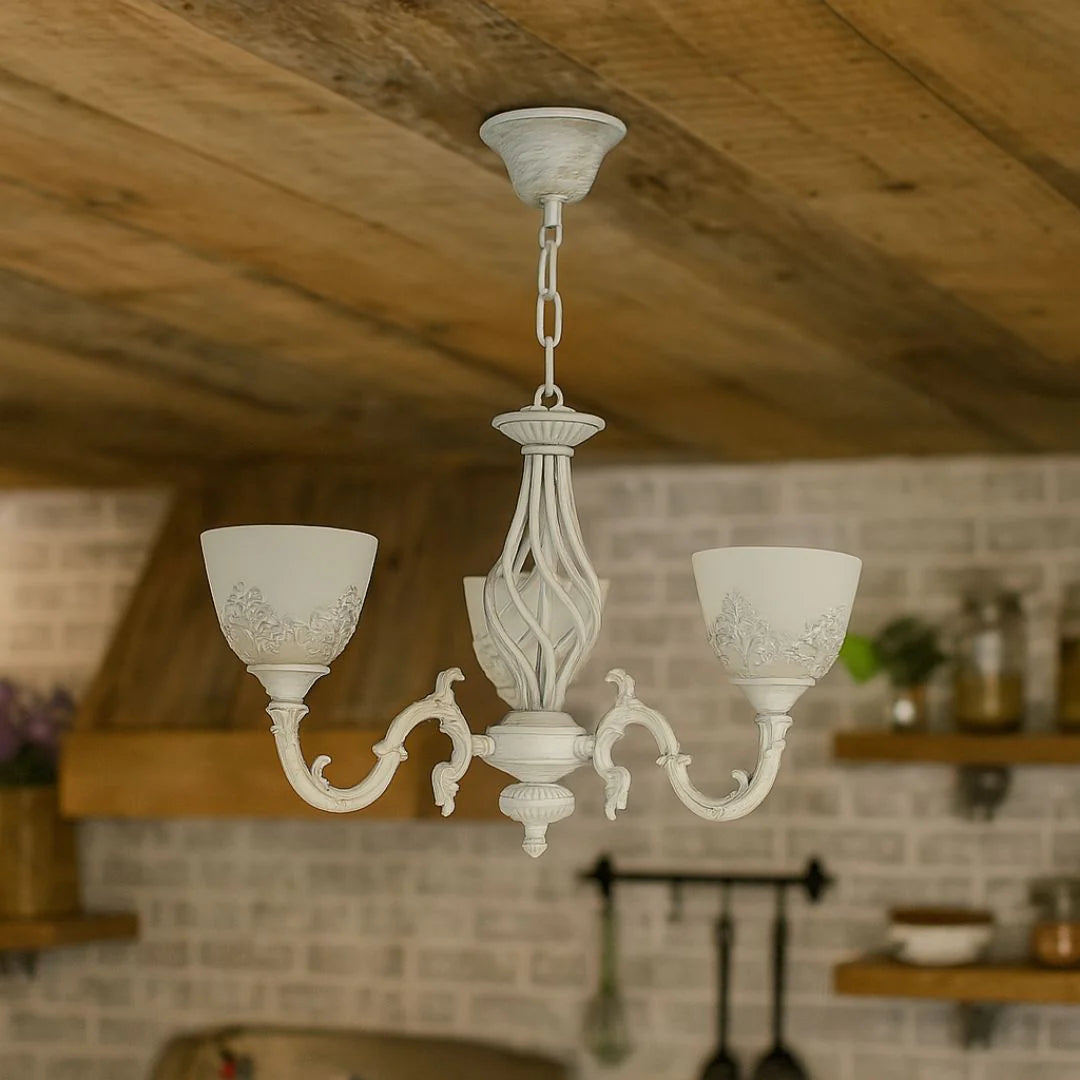 Lustra Rustic COTTAGE, 3*E27, Alb, Metal si Sticla