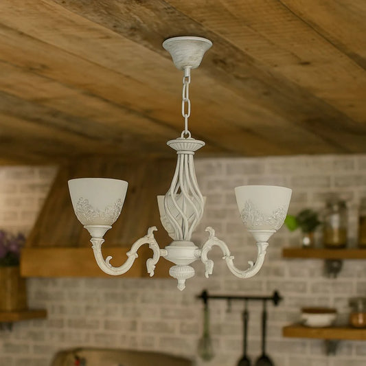 Lustra Rustic COTTAGE, 3*E27, Alb, Metal si Sticla