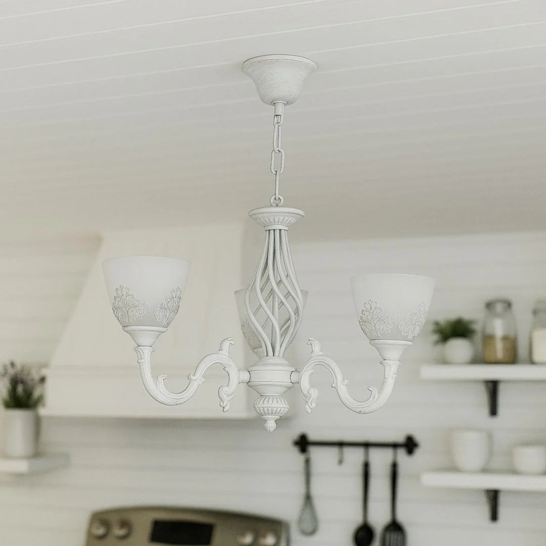 Lustra Rustic COTTAGE, 3*E27, Alb, Metal si Sticla
