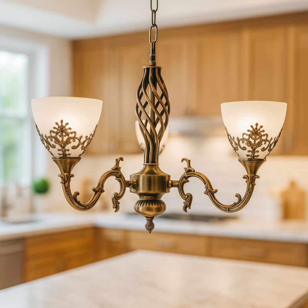 Lustra Rustic COTTAGE, 3*E27, Bronz Antichizat, Metal si Sticla