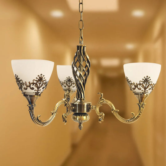 Lustra Rustic COTTAGE, 3*E27, Bronz Antichizat, Metal si Sticla