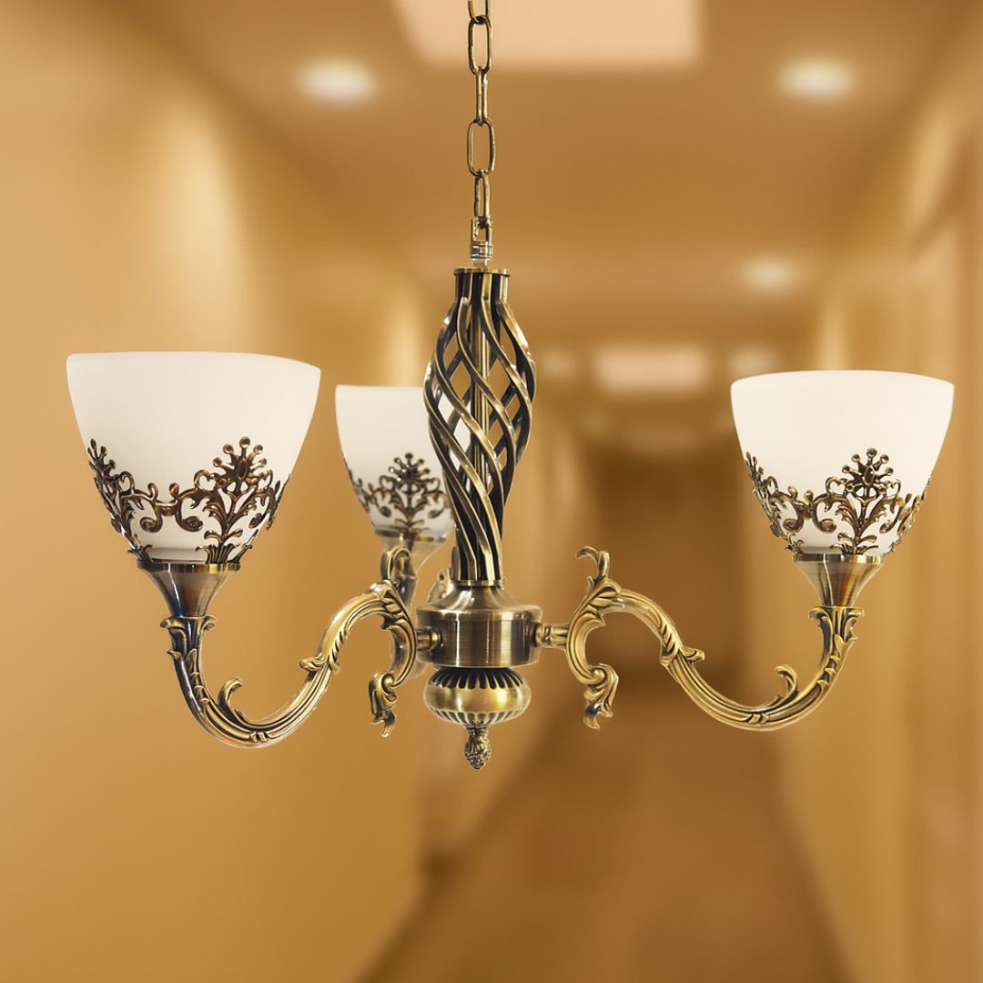 Lustra Rustic COTTAGE, 3*E27, Bronz Antichizat, Metal si Sticla