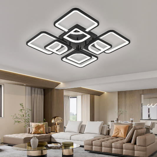 Lustra LED cu telecomanda ZOE, 8 Patrate, 130W, Lumina Rece/Calda/Neutra, Dimabila, Negru – RegalStore