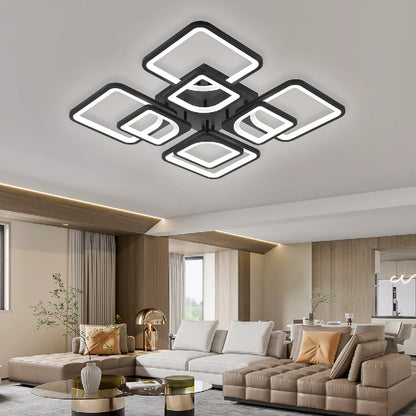 Lustra LED cu telecomanda ZOE, 8 Patrate, 130W, Lumina Rece/Calda/Neutra, Dimabila, Negru – RegalStore