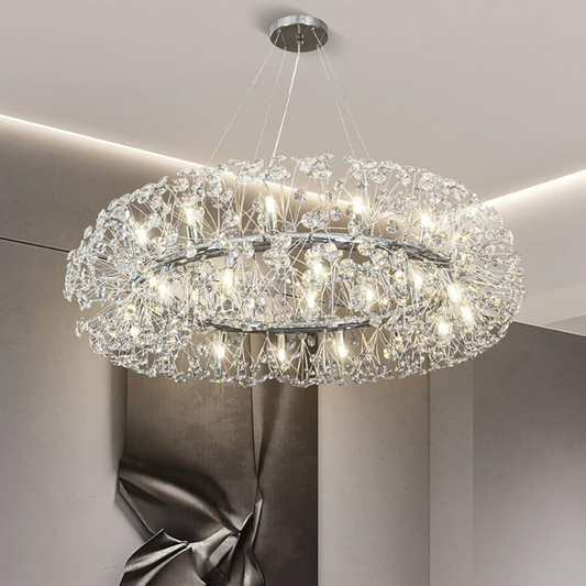 Candelabru Cristal MINUET 12x G9, Diametru 60cm, Crom Lucios, Inaltime Reglabila