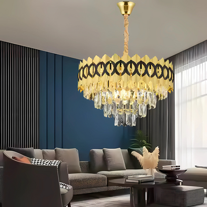 Candelabru Cristal PIERREFONDS Nobile 6xE14, Diametru 40cm, Auriu Lucios, Inaltime Reglabila