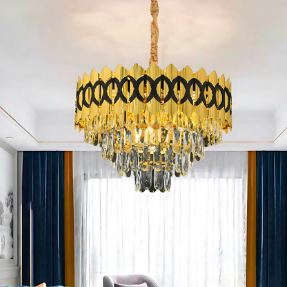 Candelabru Cristal PIERREFONDS Nobile 6xE14, Diametru 40cm, Auriu Lucios, Inaltime Reglabila