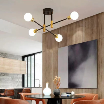 Lustra Modernist Gentile, 4x E27, Negru si Auriu, Design Modern