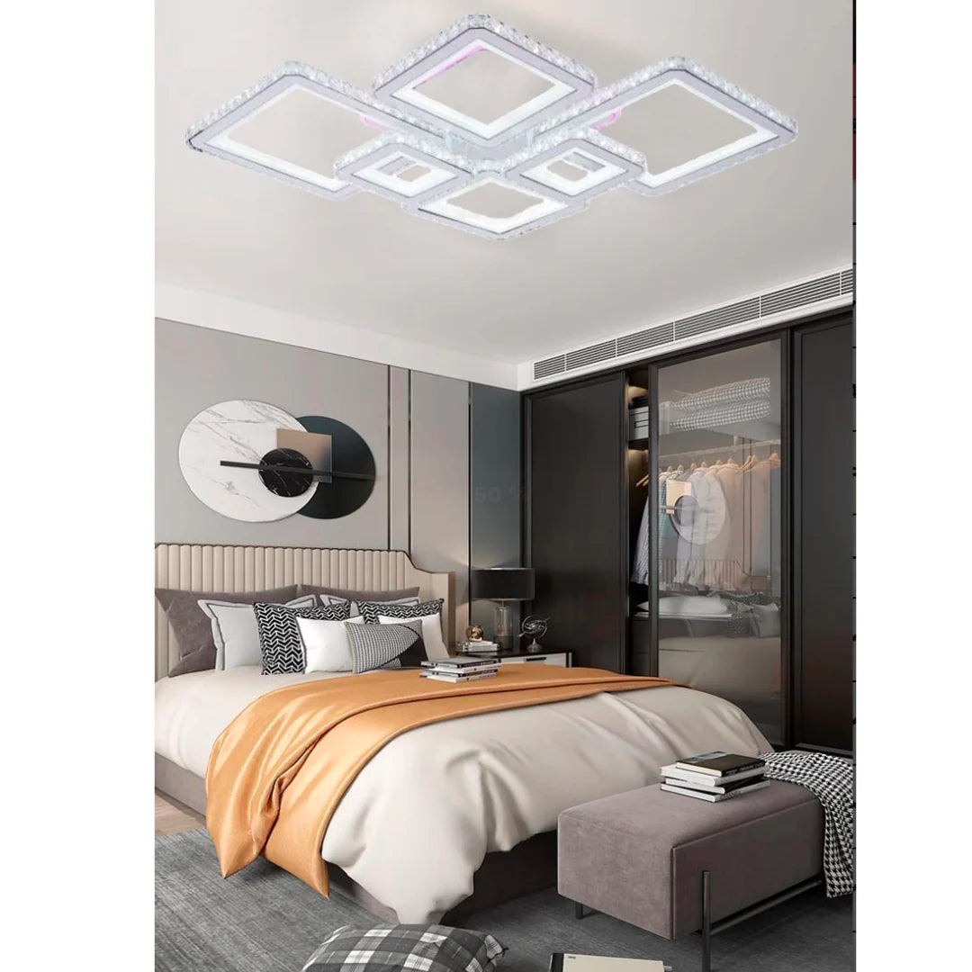 Lustra LED RGB cu telecomanda QUADRIS, 330W, 6 Patrate, lumina Rece/Calda/Neutra, Dimabila, Alb