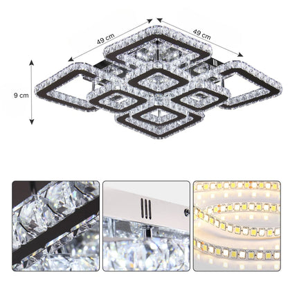 Lustra LED cu telecomanda si cristal QUADRIA SUPREMO RGB, 198W, 8 Patrate, lumina Rece/Calda/Neutra, Dimabila, Crom Lucios