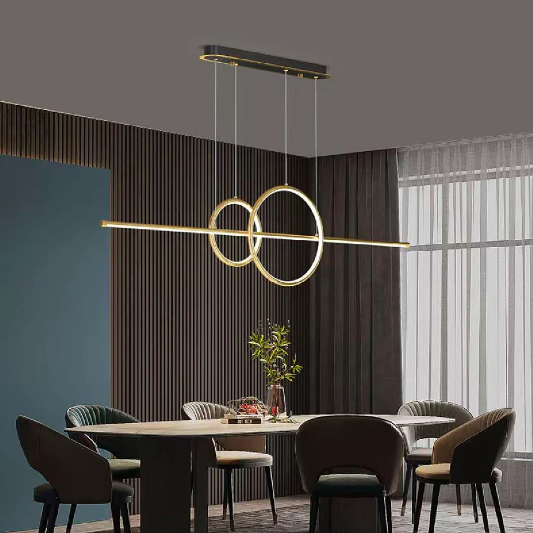 Lustra LED suspendata cu telecomanda CASSANDRA 42W, Liniara, lumina Rece/Calda/Neutra, Dimabila, Auriu, Inaltime Reglabila