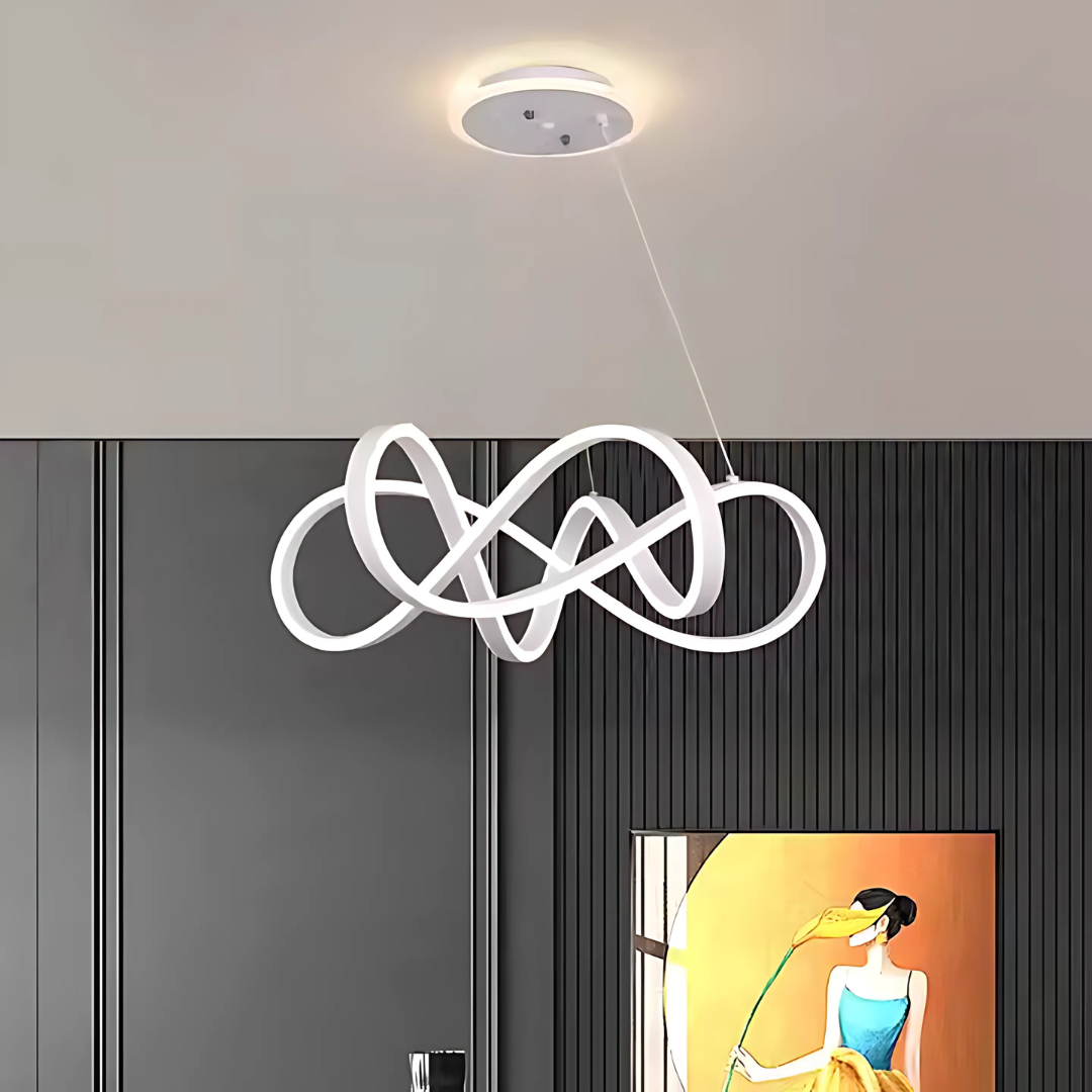 Lustra LED Suspendata cu Telecomanda INFINITY Halo, 138W, Inaltime Reglabila, Lumina Rece/Calda/Neutra, Dimabila, Alb