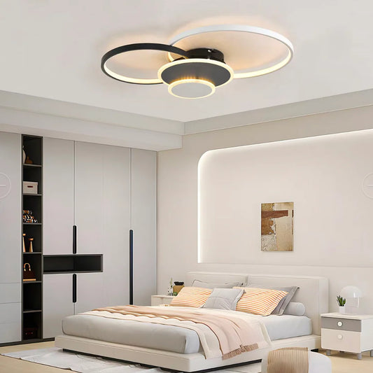 Lustra LED Libra cu Telecomanda, 120W, Alb cu Negru, Acril, Dimabila