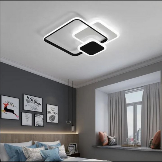 Lustra LED cu telecomanda ANEMONA, 75W, 3 Patrate, lumina Rece/Calda/Neutra, Dimabila, Negru