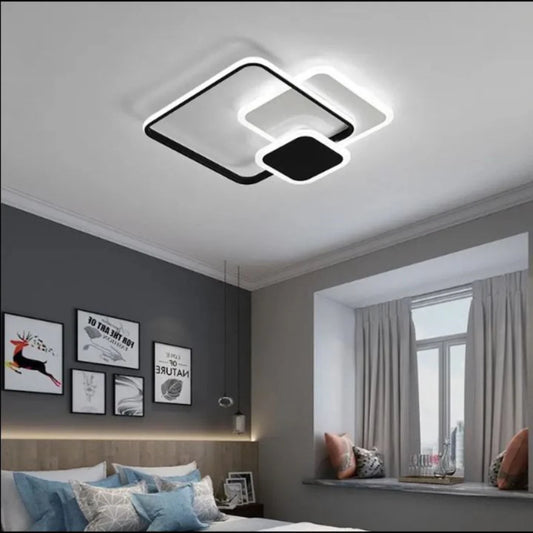 Lustra LED cu telecomanda ANEMONA, 75W, 3 Patrate, lumina Rece/Calda/Neutra, Dimabila, Negru