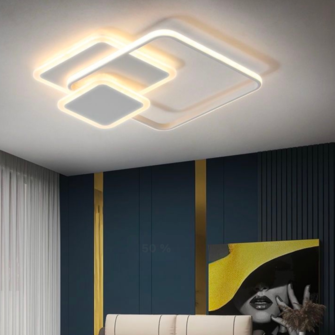 Lustra LED cu telecomanda SANDRA, 75W, 3 Patrate, lumina Rece/Calda/Neutra, Dimabila, Alb