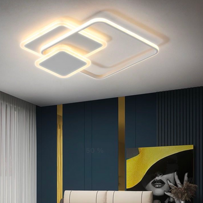 Lustra LED cu telecomanda SANDRA, 75W, 3 Patrate, lumina Rece/Calda/Neutra, Dimabila, Alb