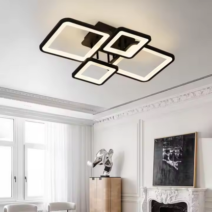 Lustra LED cu Telecomanda, ELLA, 4 Patrate, 85W, Lumina Rece/Calda/Neutra, Dimabila, Negru