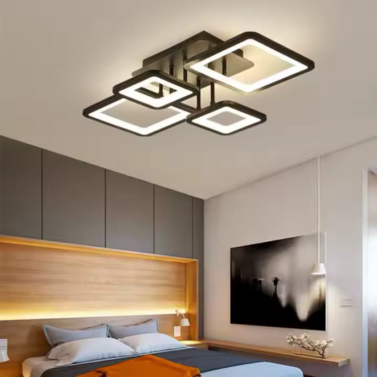 Lustra LED cu Telecomanda Camellie, 88W, Lumina Rece/Calda/Neutra, Dimabila, Negru