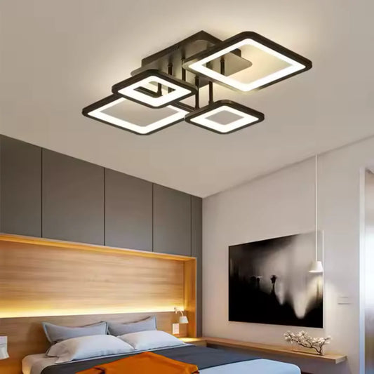 Lustra LED cu Telecomanda, ELLA, 4 Patrate, 85W, Lumina Rece/Calda/Neutra, Dimabila, Negru
