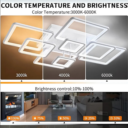 Lustra LED cu Telecomanda, ELLA, 8 Patrate, 203W, Lumina Rece/Calda/Neutra, Dimabila, Alb
