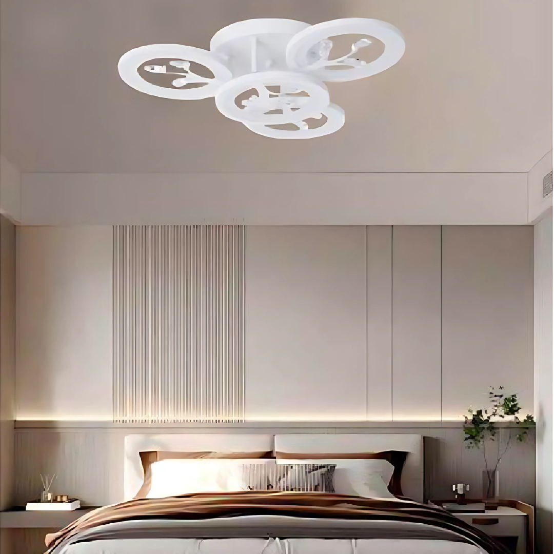 Lustra LED cu Telecomanda DAISY ,3 Elemente, 47W, Lumina Rece/Calda/Neutra, Dimabila, Alb cu Cristal