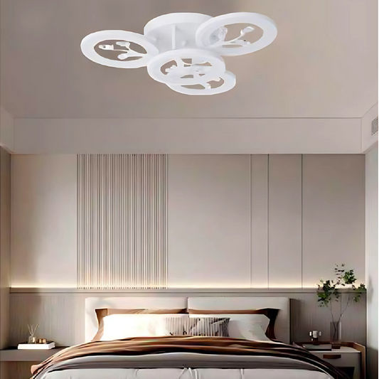 Lustra LED cu Telecomanda DAISY ,3 Elemente, 47W, Lumina Rece/Calda/Neutra, Dimabila, Alb cu Cristal