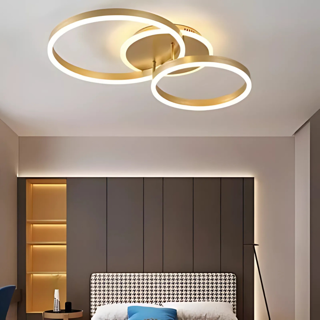 Lustra LED cu telecomanda ELISABETH, 72W, 2 Cercuri, lumina Rece/Calda/Neutra, Dimabila, Auriu