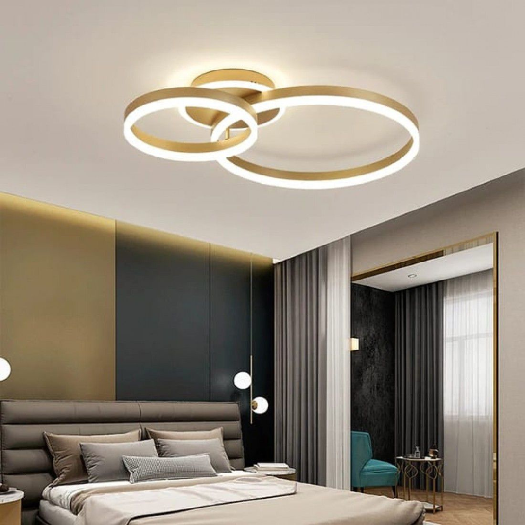 Lustra LED cu telecomanda ELISABETH, 72W, 2 Cercuri, lumina Rece/Calda/Neutra, Dimabila, Auriu