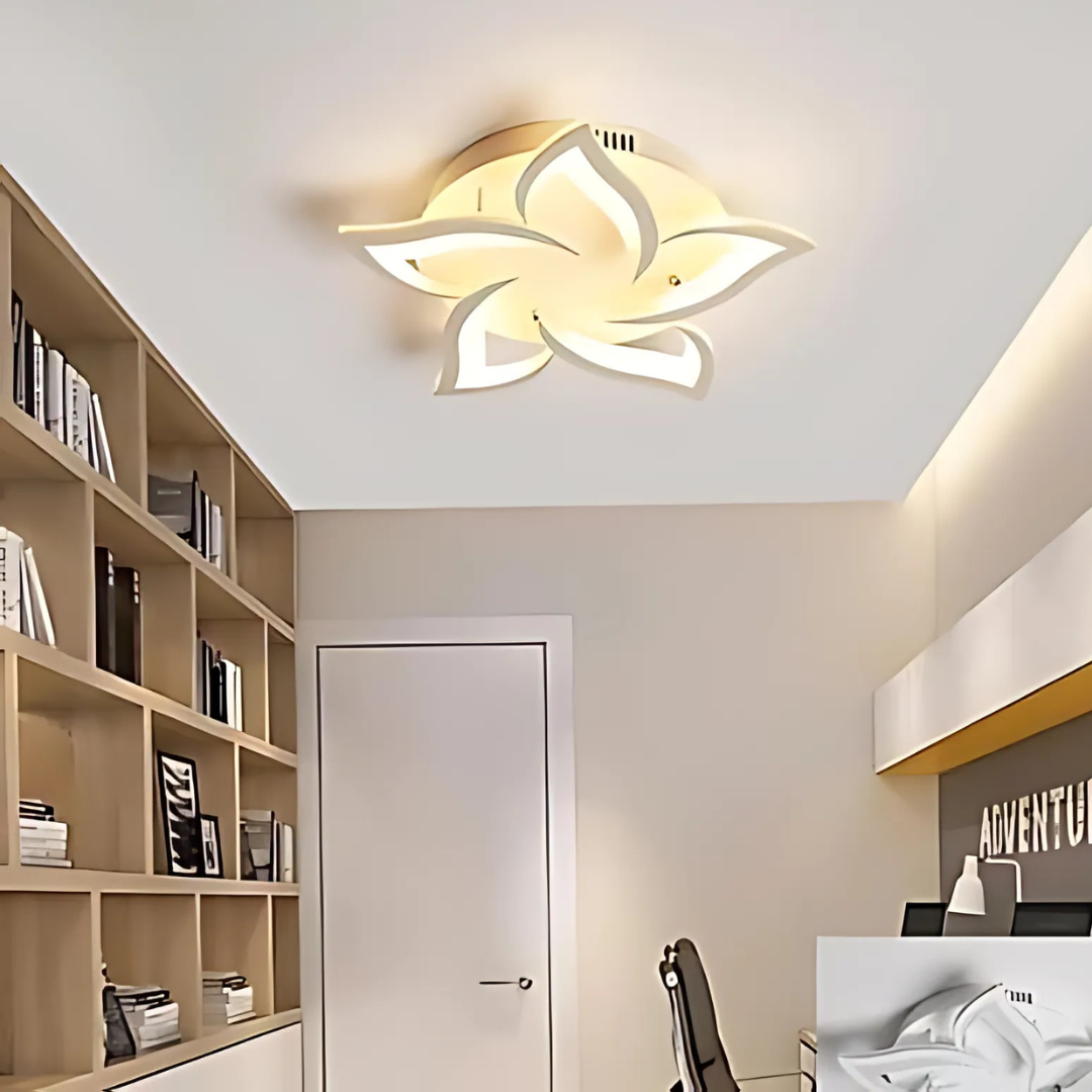Lustra LED cu telecomanda LOTUS, 65W, 5 Petale, lumina Rece/Calda/Neutra, Dimabila, Alb