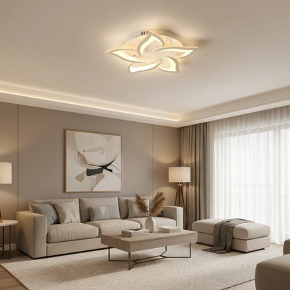 Lustra LED cu telecomanda LOTUS, 65W, 5 Petale, lumina Rece/Calda/Neutra, Dimabila, Alb
