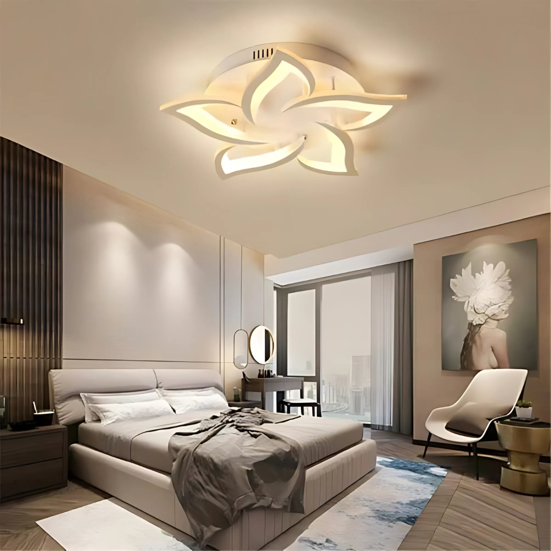 Lustra LED cu telecomanda LOTUS, 65W, 5 Petale, lumina Rece/Calda/Neutra, Dimabila, Alb