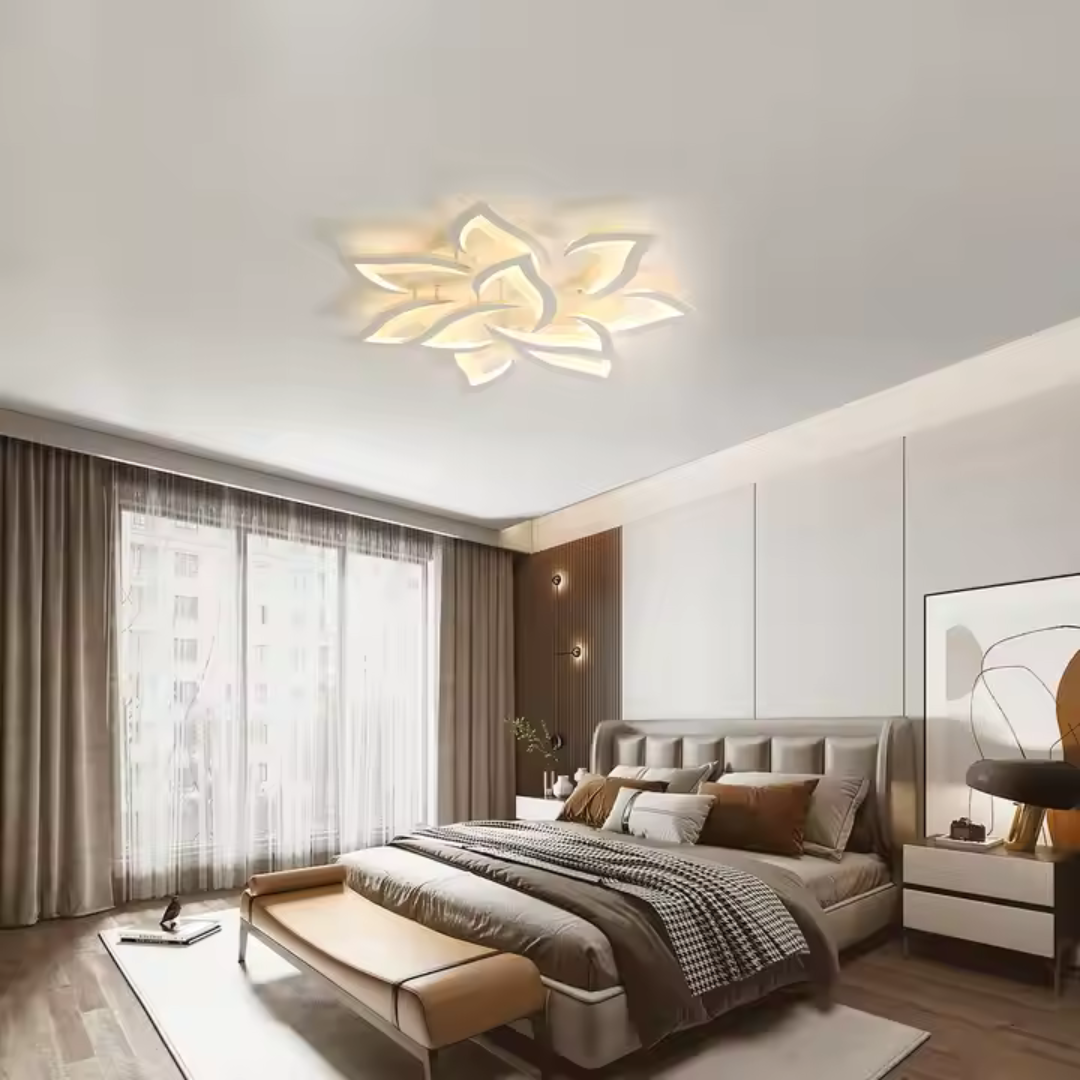 Lustra LED cu telecomanda LOTUS, 164W, 9 Petale, lumina Rece/Calda/Neutra, Dimabila, Alb