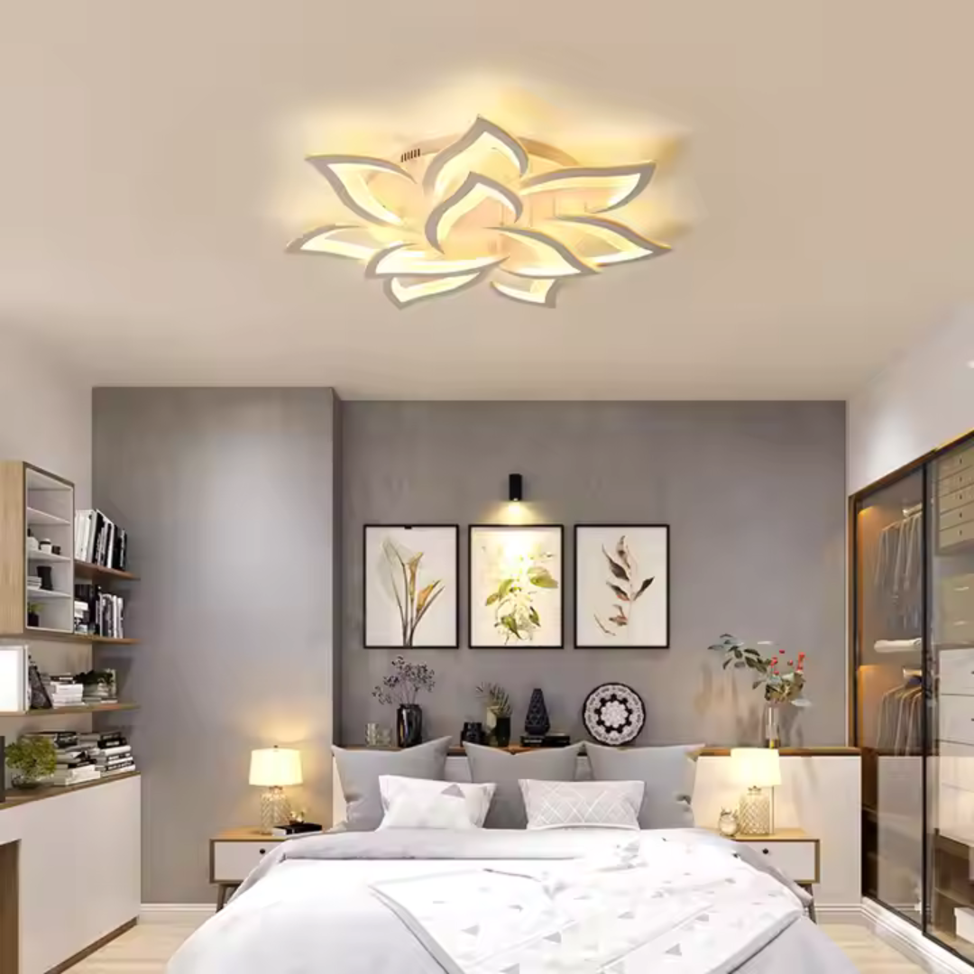 Lustra LED cu telecomanda LOTUS, 164W, 9 Petale, lumina Rece/Calda/Neutra, Dimabila, Alb