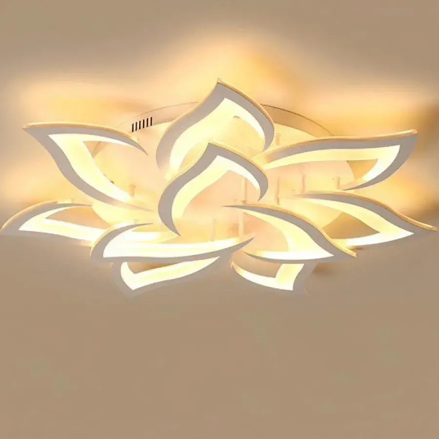 Lustra LED cu telecomanda LOTUS, 164W, 9 Petale, lumina Rece/Calda/Neutra, Dimabila, Alb