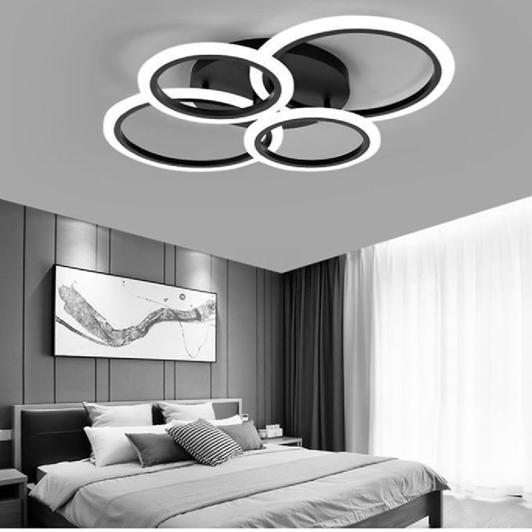 Lustra LED cu Telecomanda Nathaniel 4 Cercuri 44W Lumina Rece/Calda/Neutra Dimabila Negru