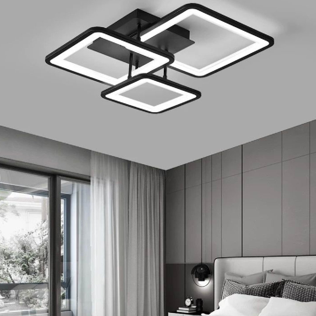 Lustra LED cu telecomanda ZOE 64W, 3 Patrate, lumina Rece/Calda/Neutra, Dimabila, Negru