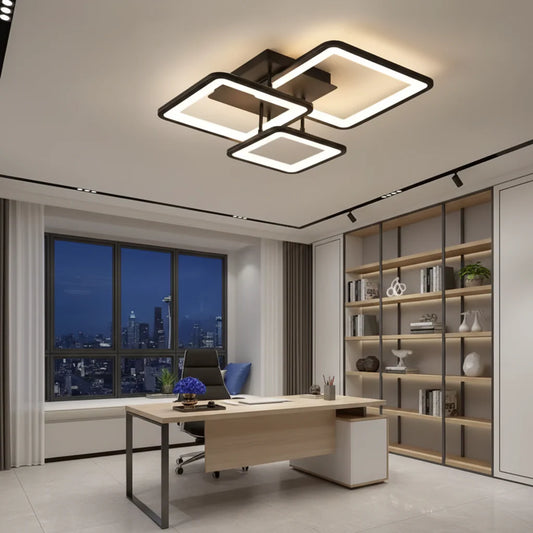 Lustra LED cu telecomanda ZOE 64W, 3 Patrate, lumina Rece/Calda/Neutra, Dimabila, Negru