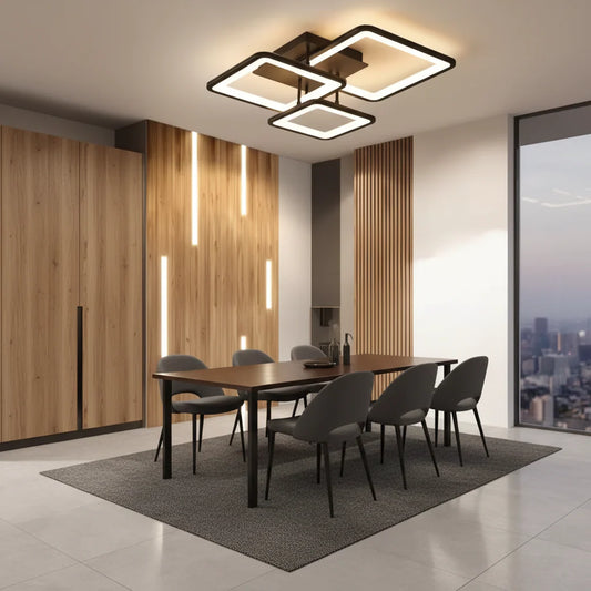 Lustra LED cu telecomanda ZOE 64W, 3 Patrate, lumina Rece/Calda/Neutra, Dimabila, Negru