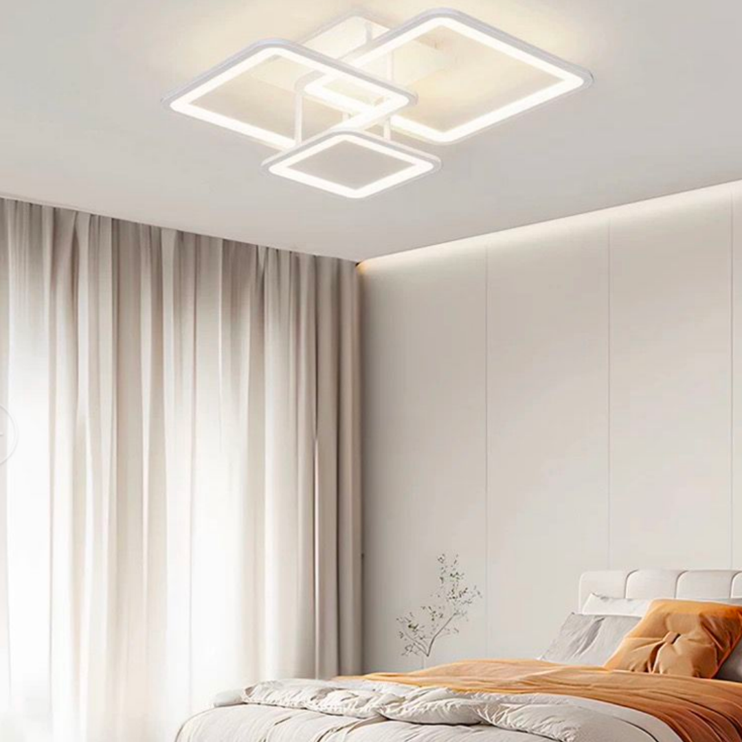 Lustra LED cu telecomanda ZOE, 64W, 3 Patrate, lumina Rece/Calda/Neutra, Dimabila, Alb