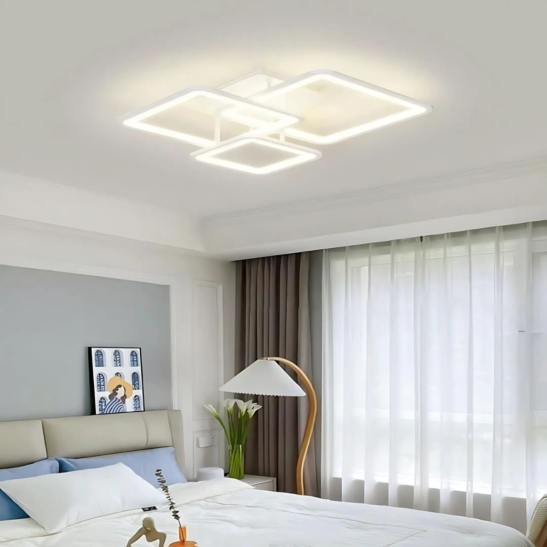 Lustra LED cu telecomanda ZOE, 64W, 3 Patrate, lumina Rece/Calda/Neutra, Dimabila, Alb