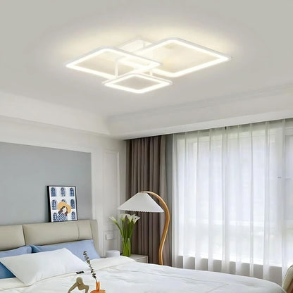 Lustra LED cu telecomanda ZOE, 64W, 3 Patrate, lumina Rece/Calda/Neutra, Dimabila, Alb