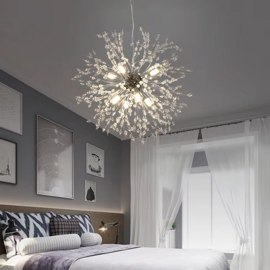 Candelabru Cristal Schonbrunn, 9x G9, Diametru 49cm, Crom Lucios, Iluminare Stralucitoare