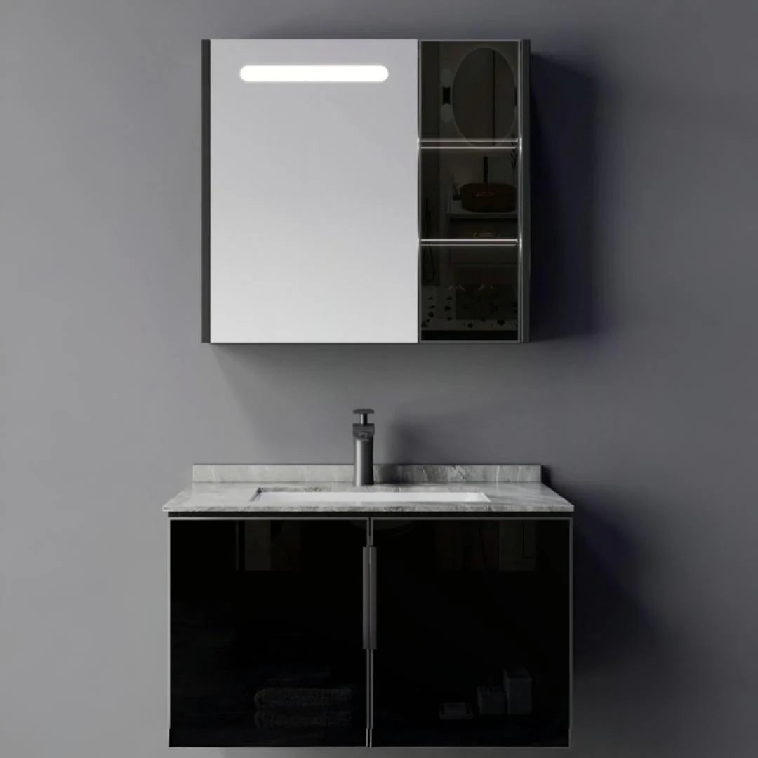 Set Mobilier pentru Baie RHODOS, 80cm, 2 Piese, Negru si Alb