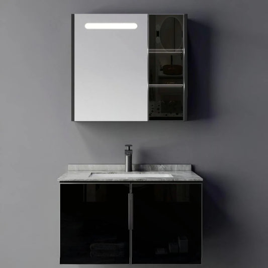Set Mobilier pentru Baie RHODOS, 80cm, 2 Piese, Negru si Alb