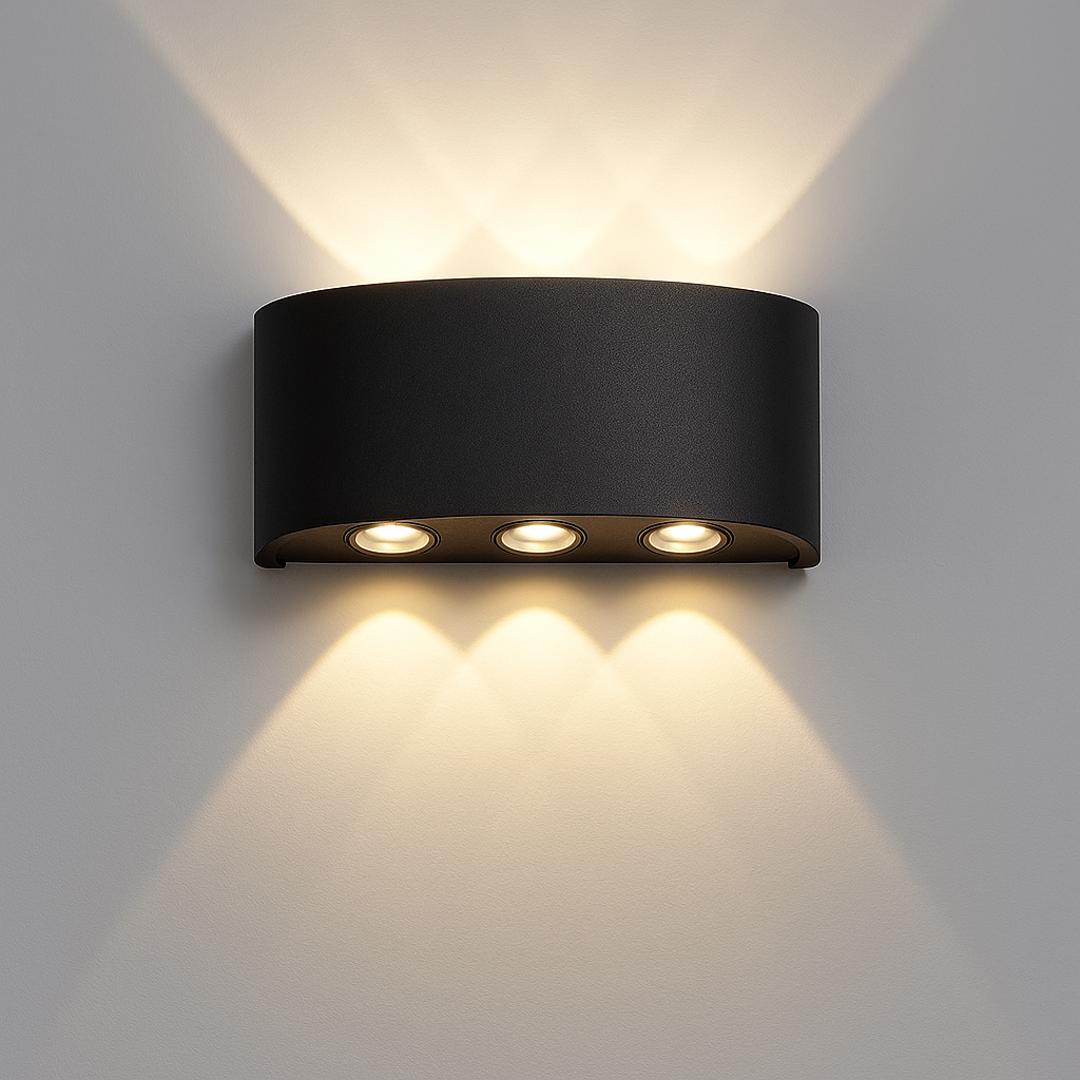 Aplica LED Exterior Ellis, 6W, 6 Surse de lumina, Lumina Calda, Negru – aplică LED, culoare neagră – RegalStore, ilumina