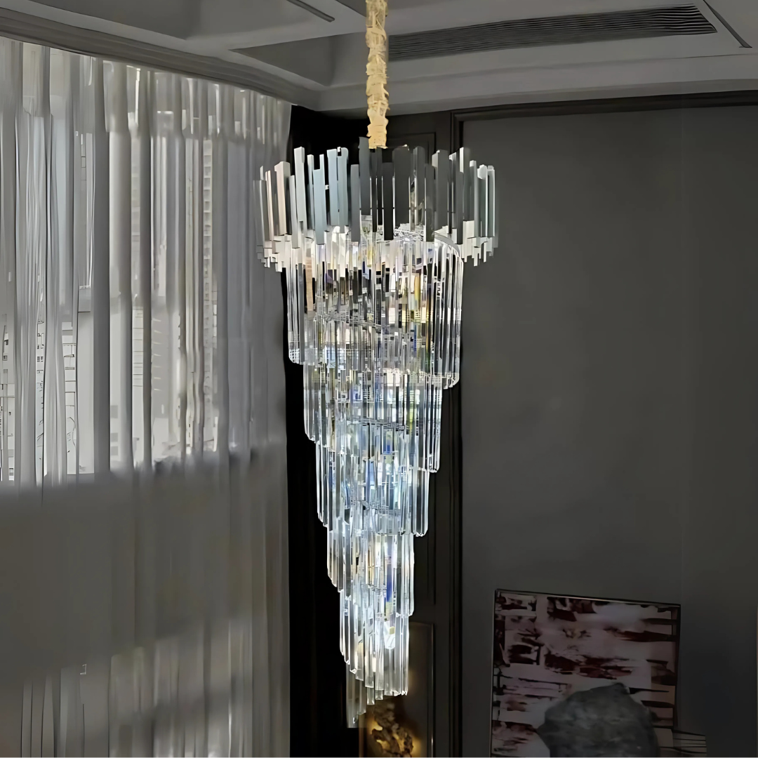 Candelabru Cristal BLOIS Ascendere E14, Diametru 60cm, Argintiu, Inaltime Reglabila – RegalStore