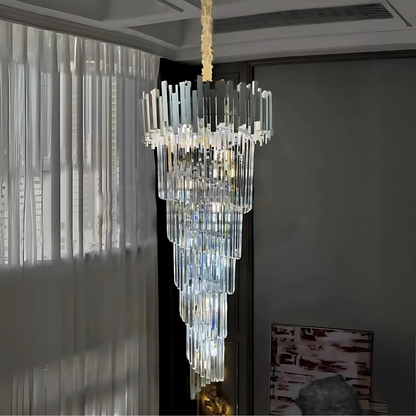 Candelabru Cristal BLOIS Ascendere E14, Diametru 60cm, Argintiu, Inaltime Reglabila – RegalStore